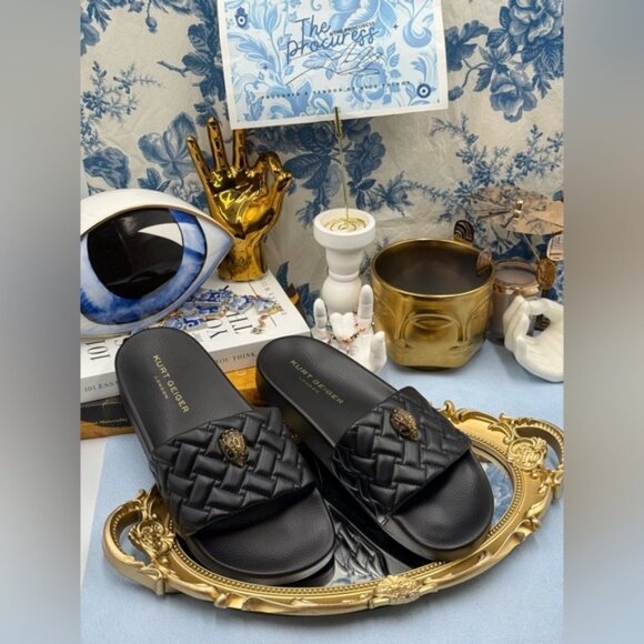 🆕 KURT GEIGER LONDON 🧿 NWOT Meena Eagle Slide, Quilted Black - Sz 38.5 US 8 - Picture 2 of 12